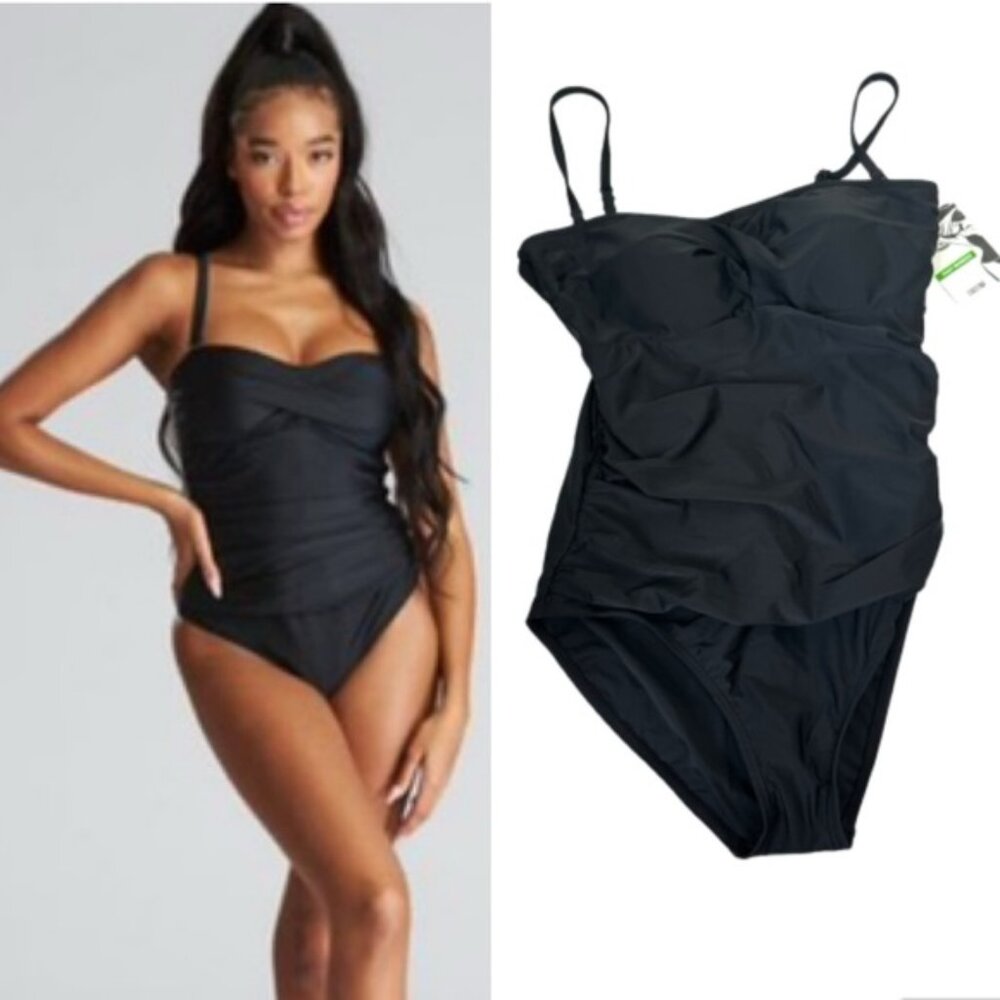 Christina New 1 Pc Swimsuit Waist Minimizer Ruched Padded Slim Remove Straps 16